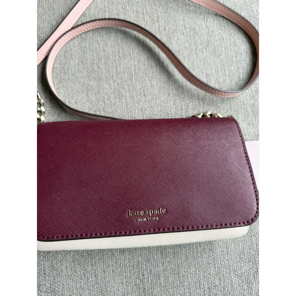 Kate Spade Cameron Small Flap Crossbody Cherry Wood White Pink  Burgundy Maroon